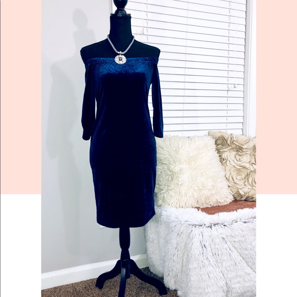 Navy blue velvet midi dress